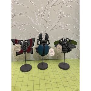 Garden Insects Figures Figural Stakes Signs Plaques Stands Beetles Lot Of Three
